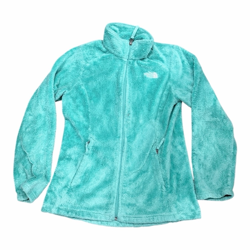 The North Face Osito Fleece Jacket Girls L 14/16 Teal Blue Full Zip Soft Fuzzy